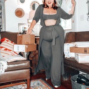 Cosygal New W Tags Army Green 3 Piece Lounge Set Bralette Robe Wide Leg Pant XL